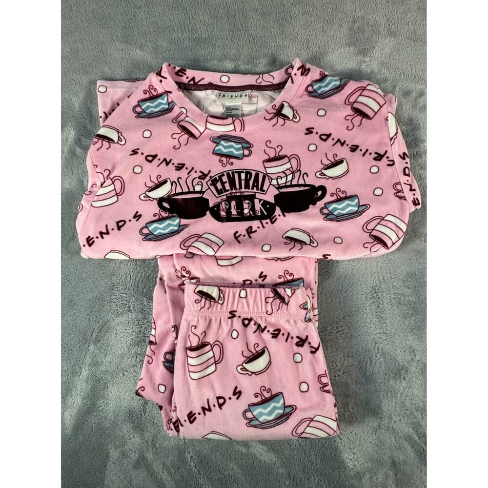 Friends Central Perk Pajama Set XS Pink Coffee Print Sleepwear Lounge Set